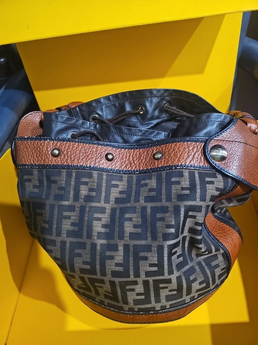 Authentic FENDI Zucca B.Mix Bucket Bag 8BR555 Braided Handle FULL SET Box